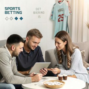 A group of players using betting platforms on a smart device