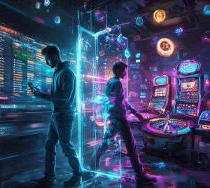 two person going to and from sports betting platform and crypto casino